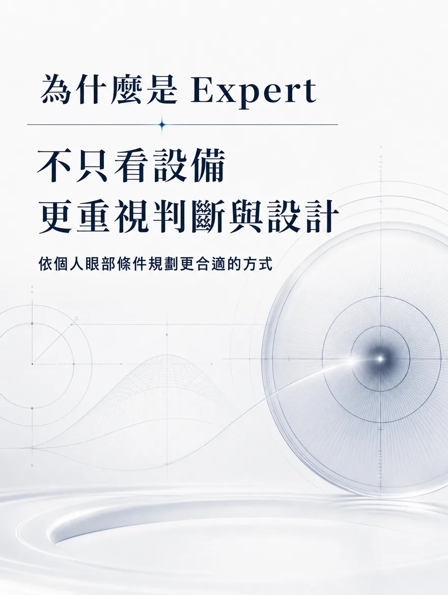 ZEISS SMILE LASIK — 為什麼是 Expert：不只看設備，更重視判斷與設計 — 依個人眼部條件規劃更合適的方式。