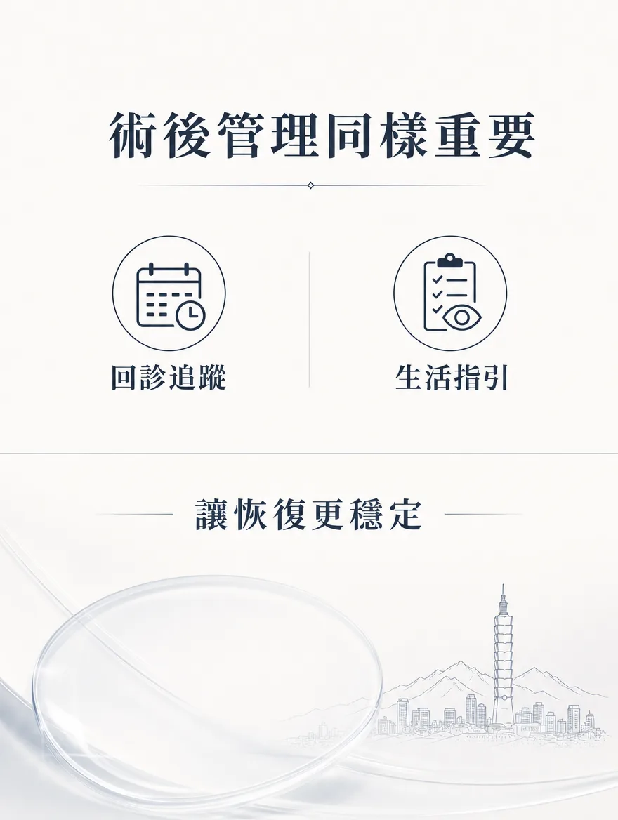 ZEISS SMILE LASIK — 術後管理同樣重要 — 回診追蹤．生活指引。讓恢復更穩定。