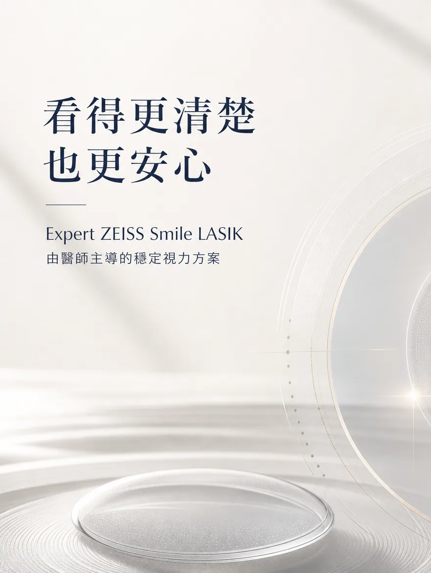 ZEISS SMILE LASIK — 看得更清楚，也更安心 — Expert ZEISS Smile LASIK — 由醫師主導的穩定視力方案。